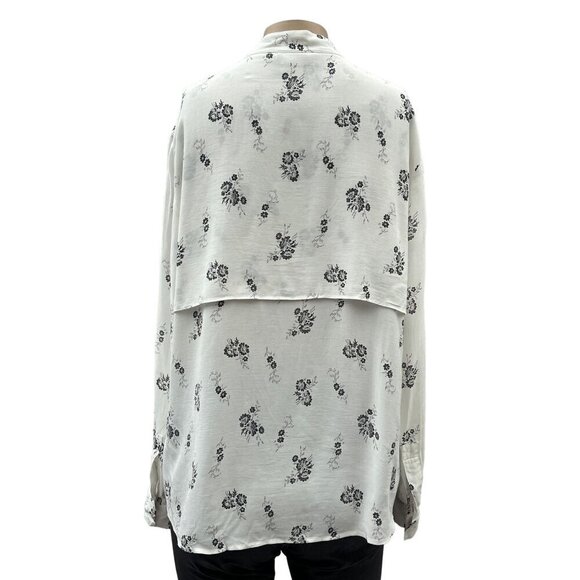Club Monaco Ferttee Shirt Floral Print Blouse Ruffle Button Details White Size L - Picture 5 of 14